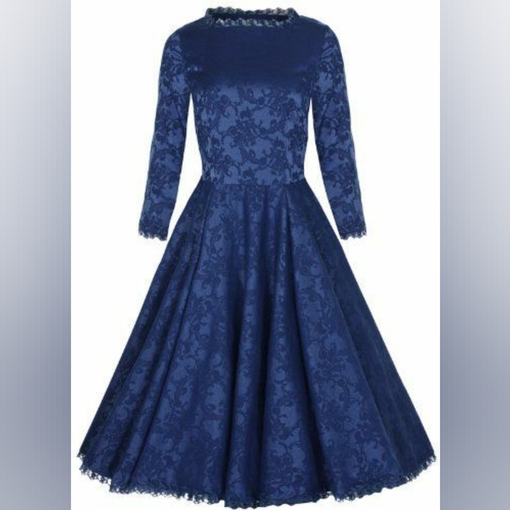 Lindy Bop 'Antoinette' Vintage Long Sleeved Brocade Cocktail Evening Dress